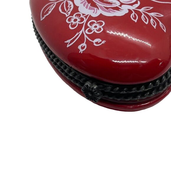Hallmark Heart Trinket Box Porcelain Rose Painted Detail Retro Valentine Love - Picture 6 of 16